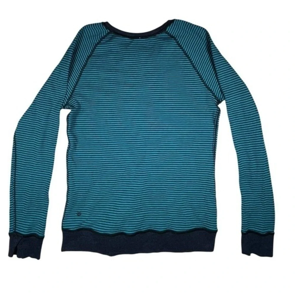 Lululemon‎ Reversible Striped Teal Black & Heathered Navy Long Sleeve Top 10 EUC